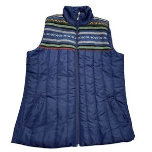 Fresh Blue Navy Vest Aztec Southwestern Design Puffer Zip Up Vintage